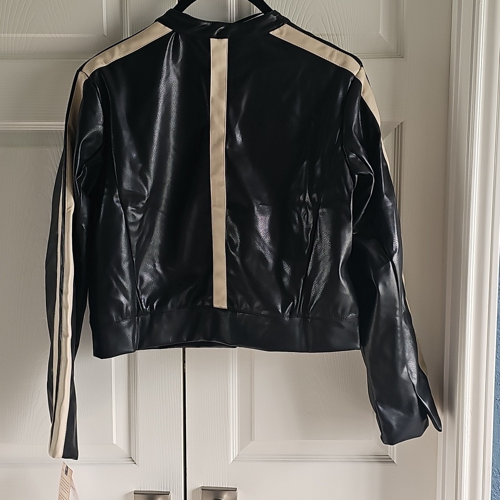 NWT Democracy Faux Leather Biker Jacket Retro Y2K Large Black/Cream - Picture 9 of 15